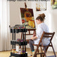3-Tier Metal Rolling Cart Utility Cart Storage Cart with Lockable Wheels, 3 Hanging Cups & 4 Hooks for Office, Kitchen, Black