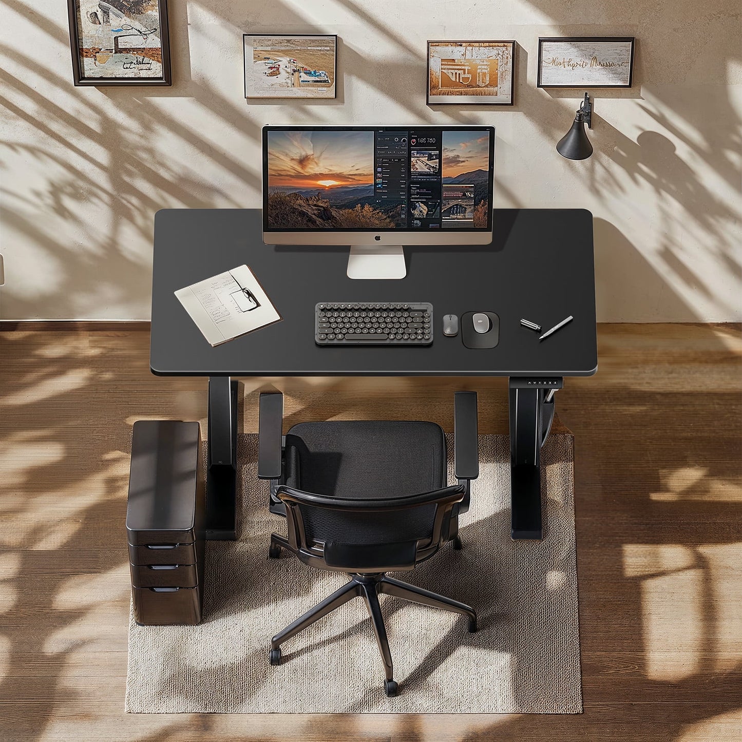 CHITOOMA Electric Standing Desk with Storage Bag, 48" x 24" Adjustable Height Sit to Stand Desk with 4 Memory Pre-Set, Headphone Hook for Home Office, Black