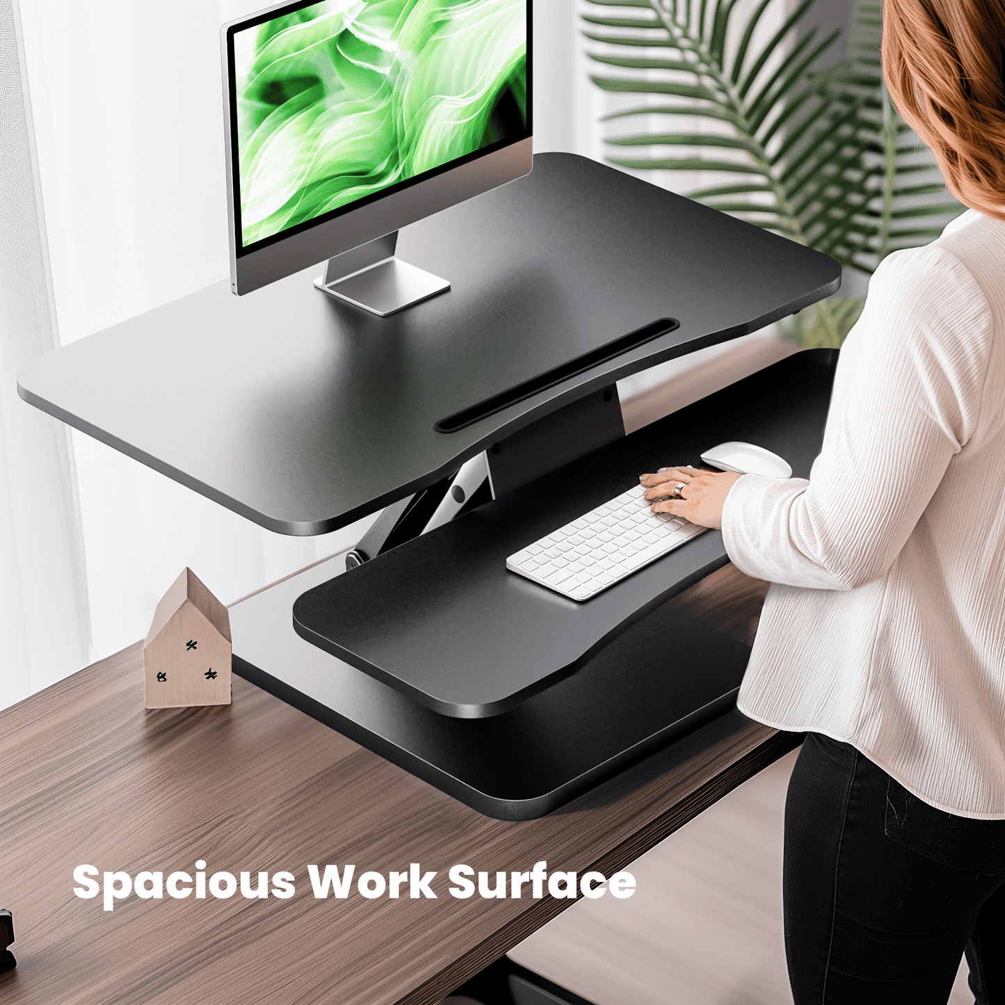Standing Desk Converter, 32 inch Height Adjustable Desk Riser or Dual Monitor Workstation with Removable Keyborad Tray for Home Office