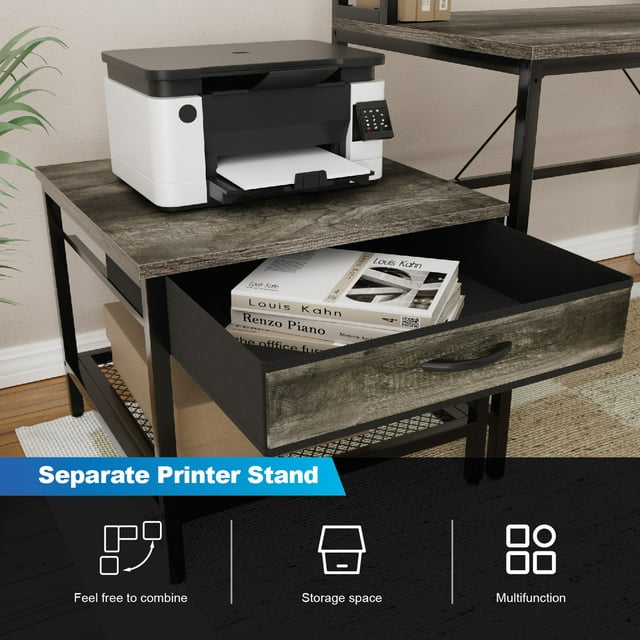 67'' L Shaped Computer Desk with Hutch & Monitor Stand Reversible L-Shaped Gaming Desk with Power Outlet & LED Strip for Home Office, Grey - Walmart.com
