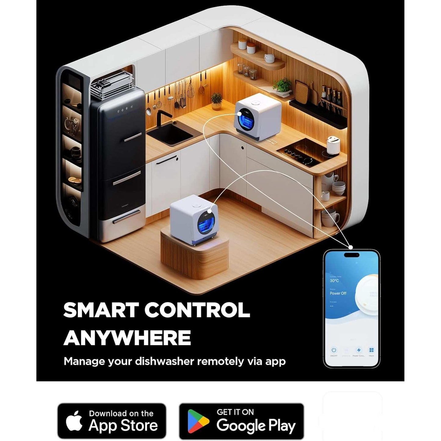 Philergo Portable Countertop Dishwashers, Compact Smart Dishwashers Built-In Water Tank, Air-Dry, 7 Washing Programs, Dual Supply, 360° Dual Spray, App Control for Apartment, RV