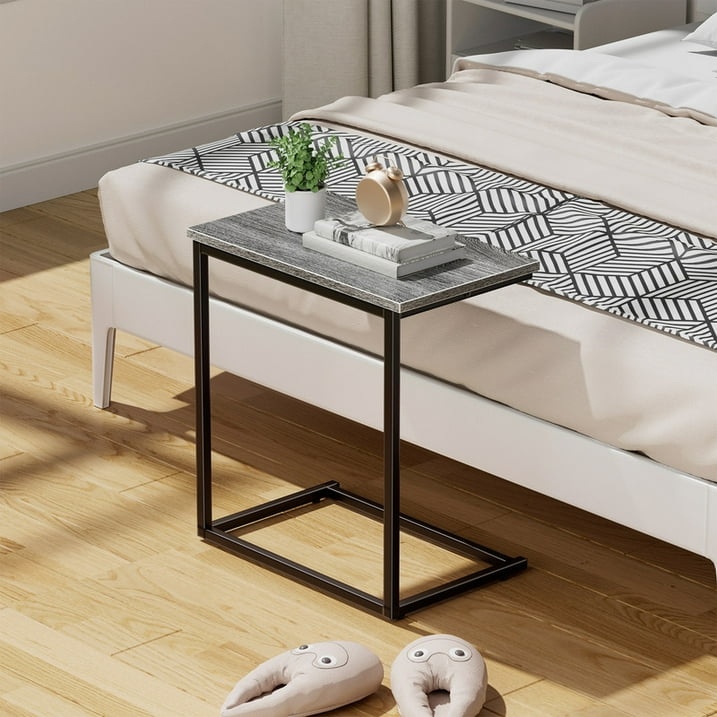 C Shaped End Table, Vintage Side Table for Couch, Laptop, Coffee, Snack, Sofa Side End Table C Shape for Living Room, 27"(H) x 19.7"(W) x 12.6"(D), Gray