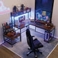 67'' L Shaped Computer Desk with Hutch & Monitor Stand Reversible L-Shaped Gaming Desk with Power Outlet & LED Strip for Home Office, Brown - Walmart.com