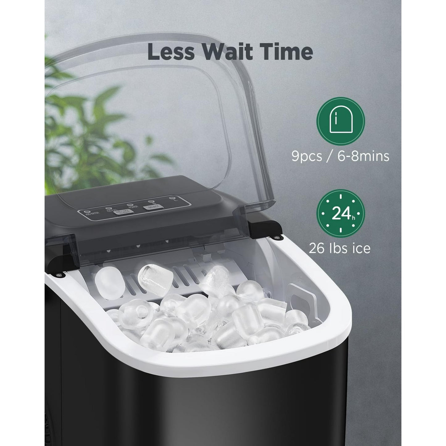 Philergo Portable Countertop Ice Maker, 26lbs/24Hrs Bullet Ice Machine Maker, 9 Cubes Ready in 6 Mins, Self-Cleaning Ice Machine with Ice Scoop and Basket, Black