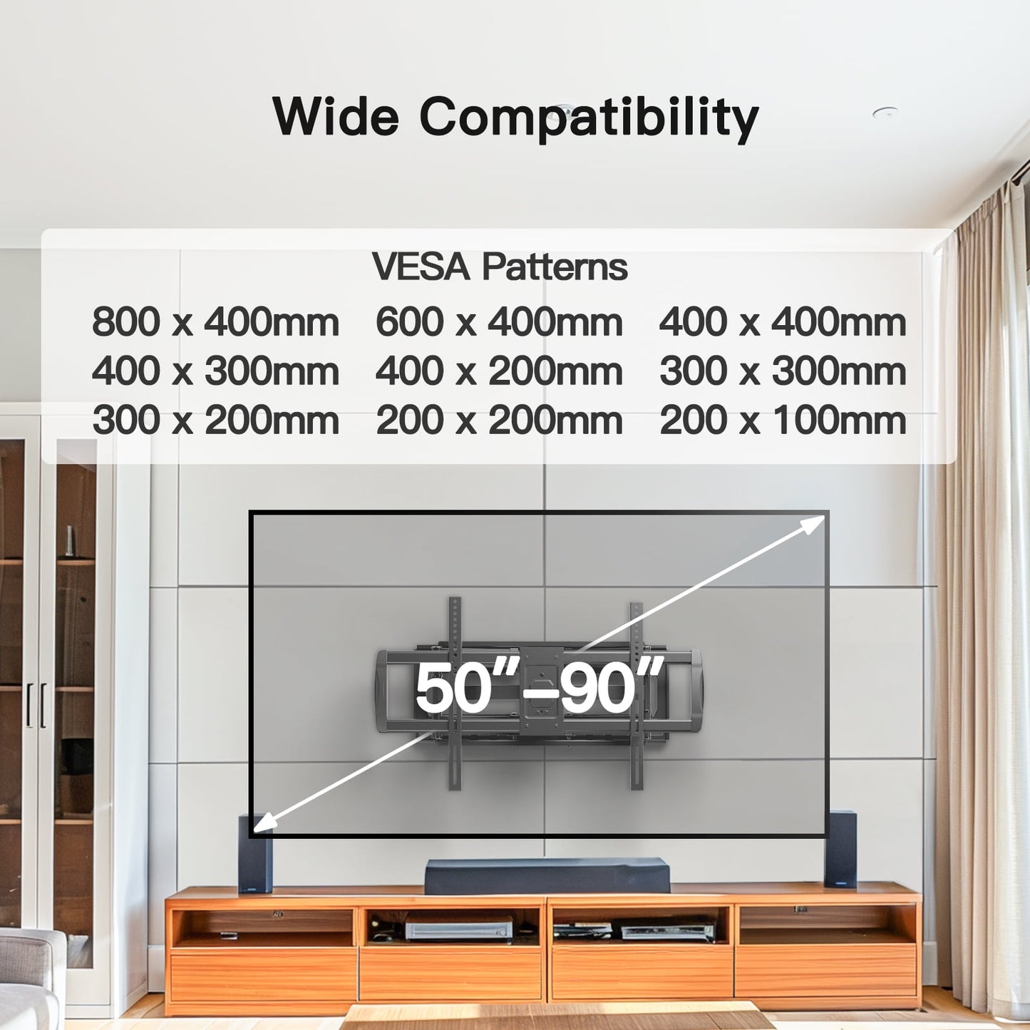 MountFTV Full Motion TV Wall Mount Bracket Fit for 50-90" Flat Curved LED TVs, Max 800x400mm,Holds up to 165lbs