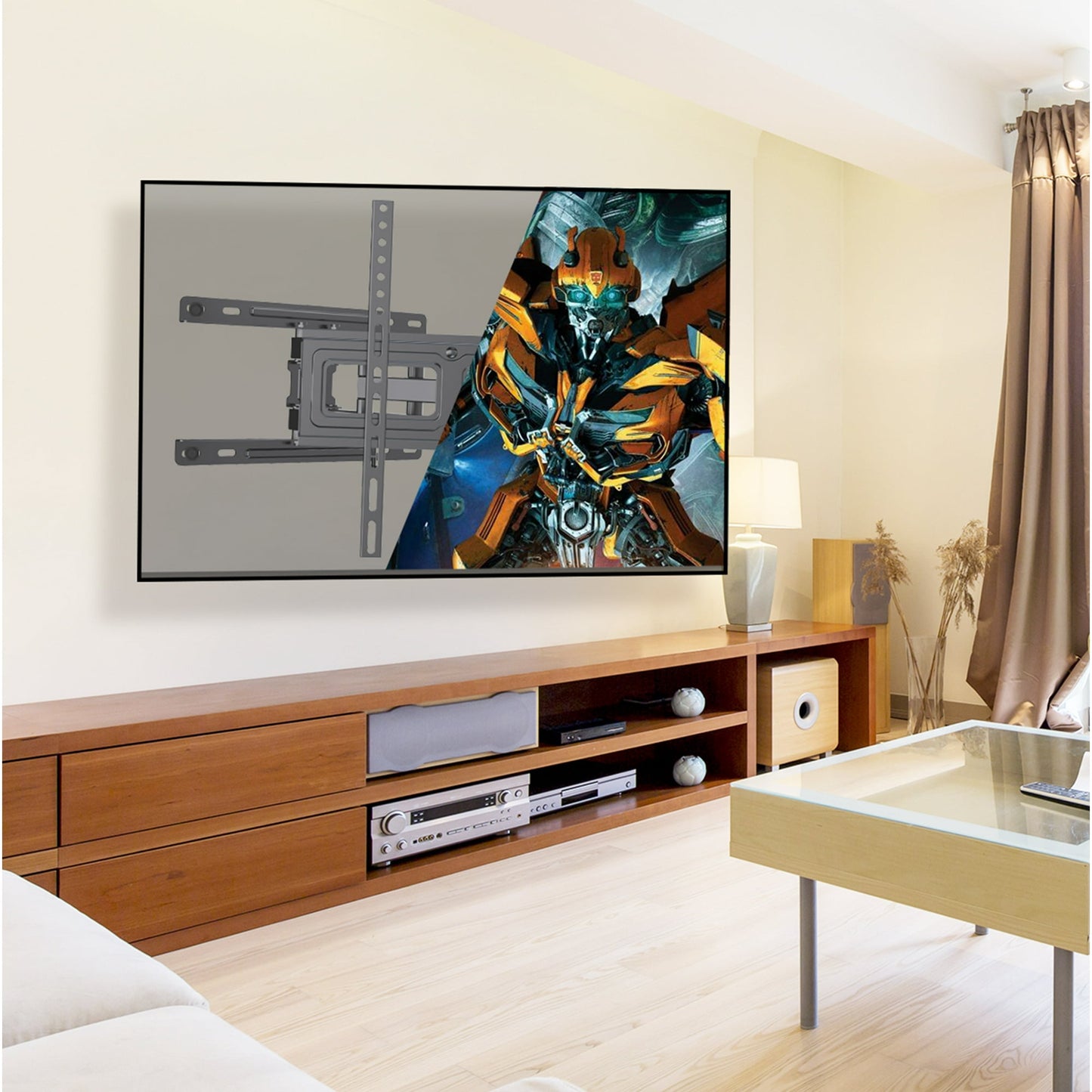MountFTV Full Motion Articulating Swivel TV Wall Mount Bracket TV Stand for 26-65" LED LCD OLED Flat Curved Screen TVs,Max 400x400mm
