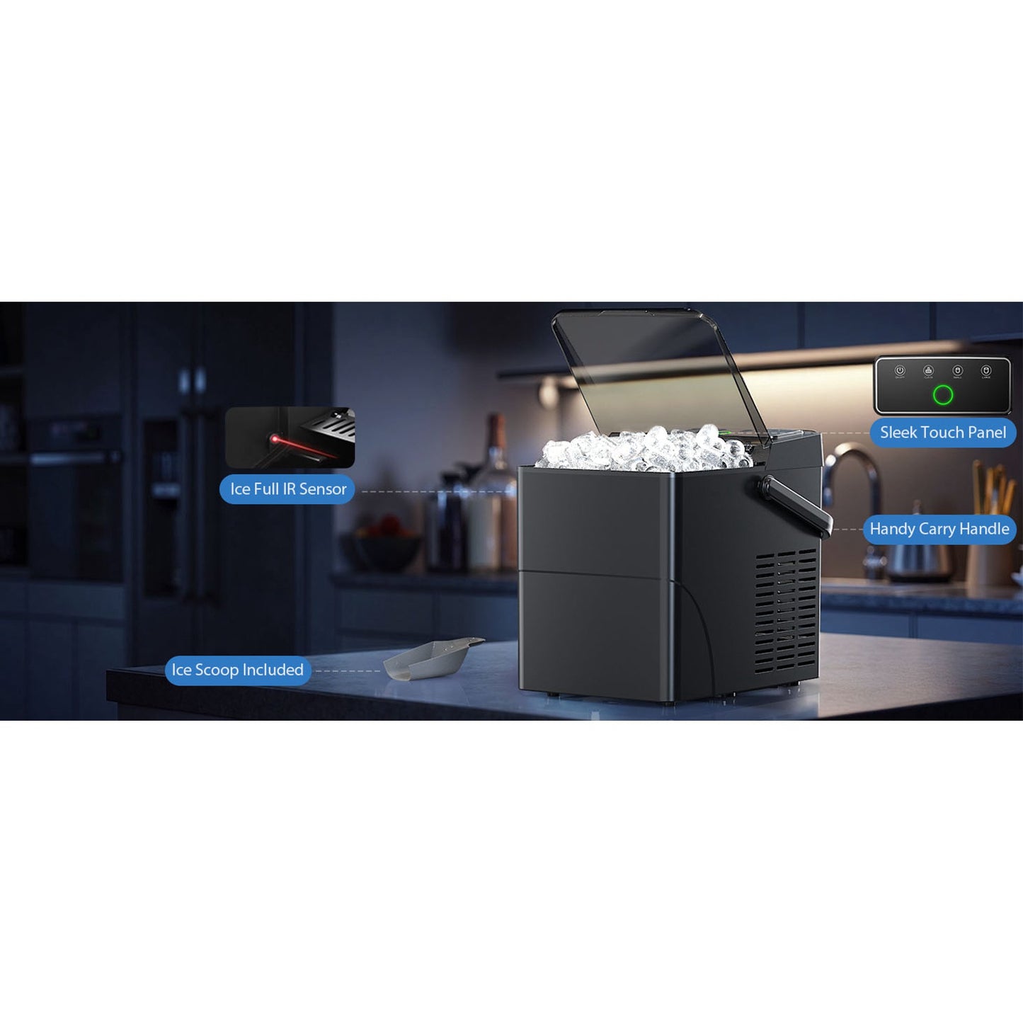 Portable Countertop Ice Maker with Handle, 2.5L Expanding Ice Basket, 26lbs in 24Hrs, 9 Ice Cubes Ready in 6 Mins, Auto-Cleaning Countertop Ice Machine for Home, Kitchen, Camping, RV, Black
