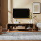 Mid-Century Modern Low Profile Entertainment TV Stand for 65/60/55 inch TV, Farmhouse Entertainment Center with 2 Fluted Door and Storage Living Room, Nature