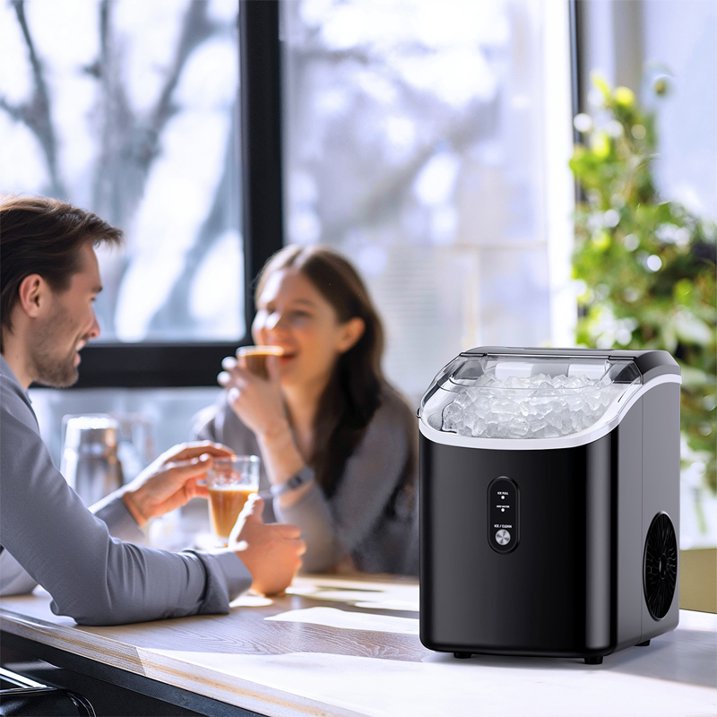Philergo Nugget Countertop Ice Maker, Chewable Pellet Ice Machine with Self-Cleaning for Home Kitchen, 34lbs/24Hrs, Black