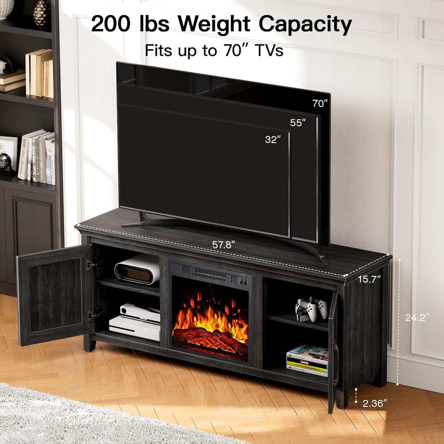 Electric Fireplace TV Stand for 70″ TVs Fireplace Entertainment Center TV Console Table with 18″ Fireplace, Holds up to 200 lbs - Walmart.com