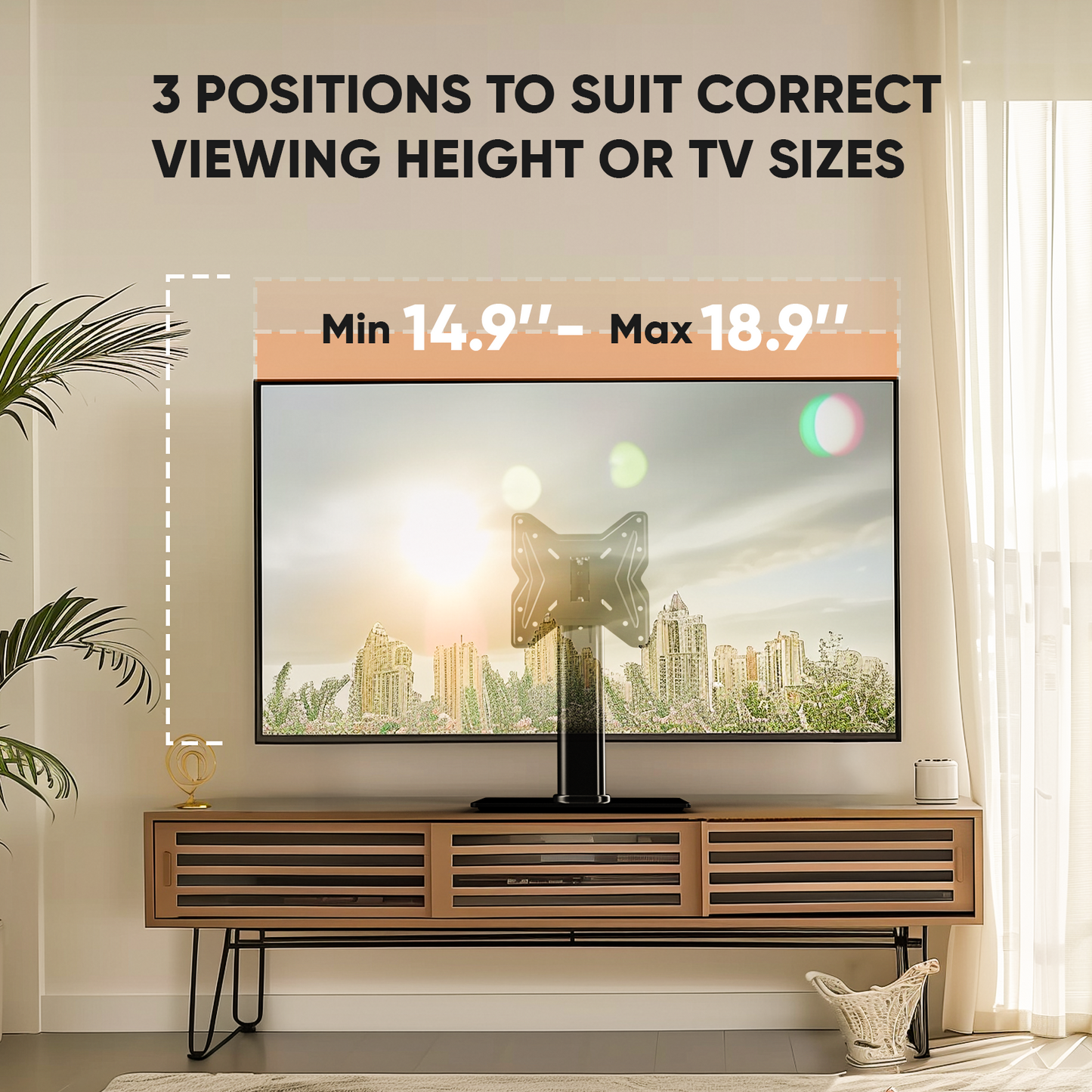 MountTV Universal Tabletop TV Stand for 19-39 inch TVs Monitor, Height Adjustable with Tempered Glass Base, Max 200x200mm