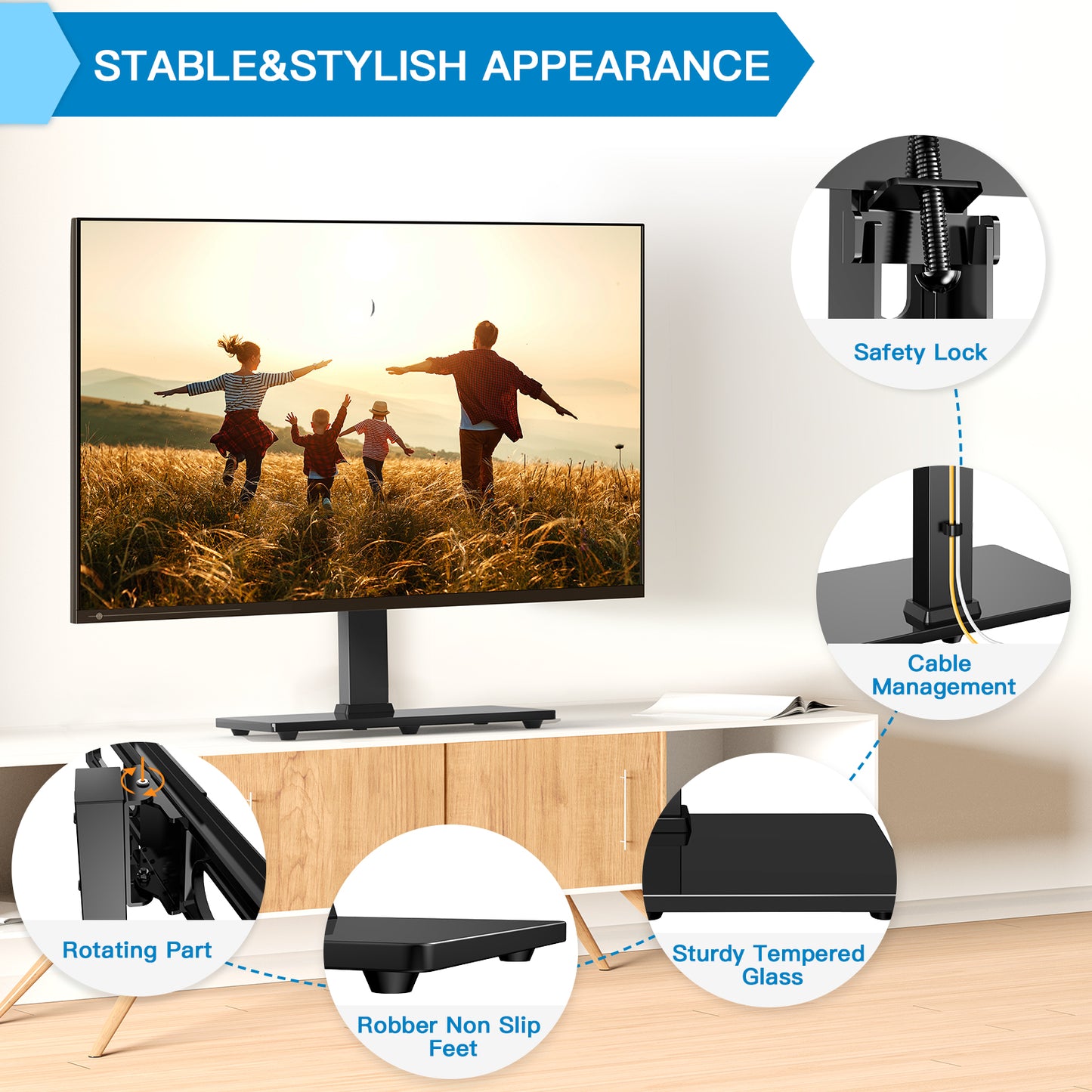 Desktop Swivel TV Stand Mount for 37-75" TVs with Height Adjustable Max 600x400mm