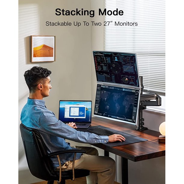 Myfurnideal Dual Monitor Stand Mount for 17-32 Inch Height Computer Screen Adjustable Gas Spring Double Arm Monitor Mount Desk Stand with Clamp - Walmart.com
