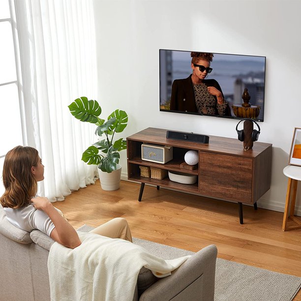 TV Console Table with Storage for 55 inch TV Retro Wood TV Stand & Entertainment Center for Living Room Bedroom - Walmart.com