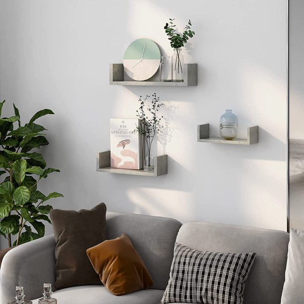 Myfurnideal 3 Sets Floating Shelves Wall Mounted U Shelf Grey Storage Shelves for Bathroom, Bedroom, Living Room, Kitchen - Walmart.com