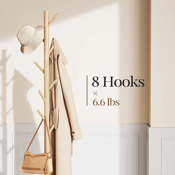 Coat Rack Stand with 3 Height Options and 8 Hooks Wooden Freestanding Coat Rack for Home, Office, Entryway, Hallway - Walmart.com