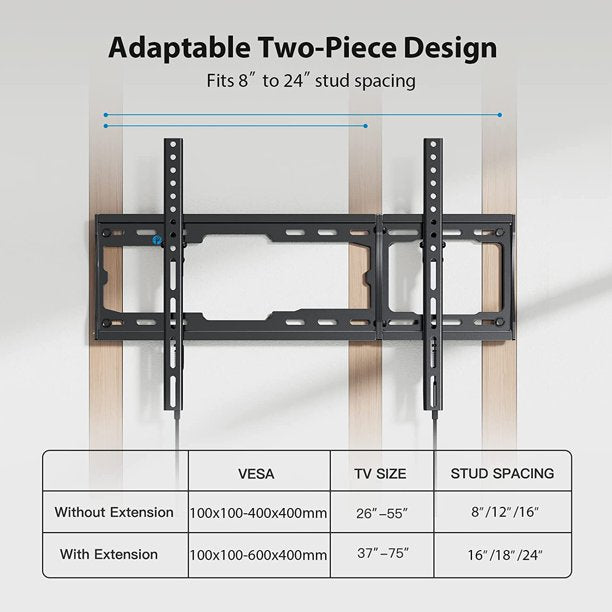 Tilt TV Wall Mount Bracket for Most 26-75 inch Flat Curved TVs, Hold up to 132lbs, Max 600x400mm, Fits 8-24 inch Wood Studs - Walmart.com