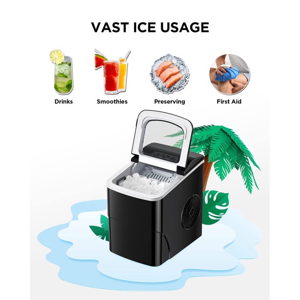 Ice Maker Machine for Countertop W/ 2 Sizes Bullet-Shaped Ice, 9pcs/6min, 26lbs/24h, Self-Cleaning, W/Scoop & Basket for Home, Kitchen, Office, Bar (Black) - Walmart.com