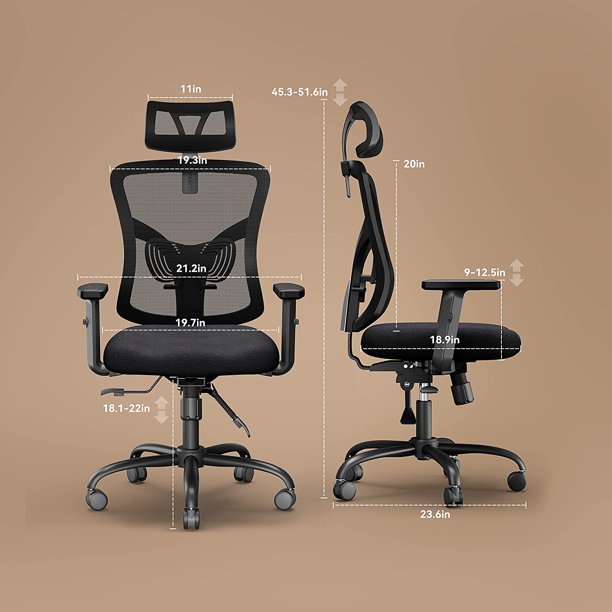 Ergonomic Office Chair with Lumbar Support, Adjustable Armrest, Backrest and Headrest, Black - Walmart.com