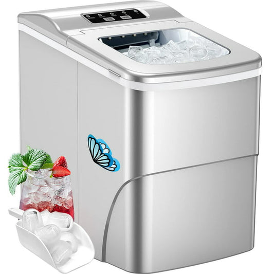 Ice Maker Machine for Countertop W/ 2 Sizes Bullet-Shaped Ice, 9pcs/6min, 26lbs/24h, Self-Cleaning, W/Scoop & Basket for Home, Kitchen, Office, Bar (Silver) - Walmart.com