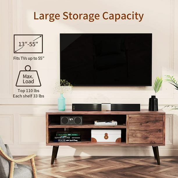 TV Console Table with Storage for 55 inch TV Retro Wood TV Stand & Entertainment Center for Living Room Bedroom - Walmart.com