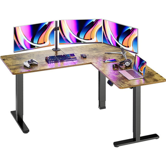 L-Shaped Electric Standing Desk 63 inches Height Adjustable Sit Stand up Corner Desk Double Motor Home Office Desk, Vintage Brown - Walmart.com