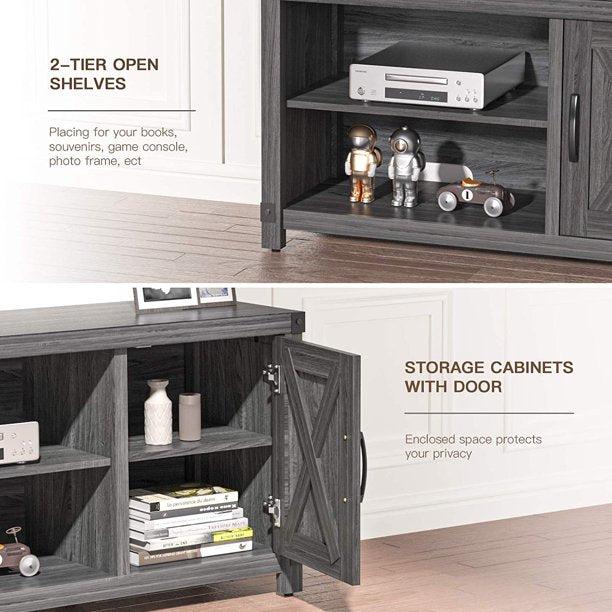 Farmhouse TV Stand for 50 Inch TVs Wood Media TV Console Cabinet with Storage, Grey - Walmart.com