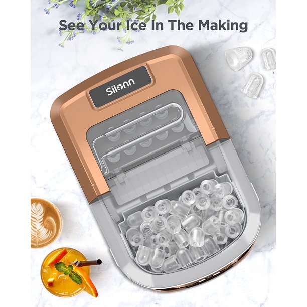 Portable Ice Makers Countertop, 9pcs/6min, 26lbs/24h, w/ 2 Sizes Bullet-Shaped Ice, Self-Cleaning, w/Scoop & Basket for Home, Kitchen, Office, Bar, Party, Bronze - Walmart.com