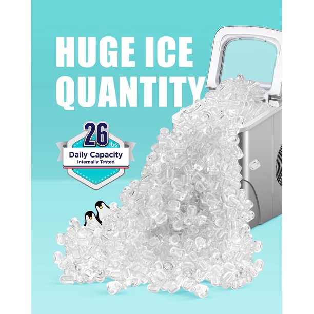 Ice Maker Machine for Countertop W/ 2 Sizes Bullet-Shaped Ice, 9pcs/6min, 26lbs/24h, Self-Cleaning, W/Scoop & Basket for Home, Kitchen, Office, Bar (Silver) - Walmart.com