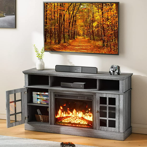 Fireplace TV Stand for 65 inch TV Fireplace Entertainment Center with Adjustable Shelves TV Console Table for Living Room Bedroom - Walmart.com