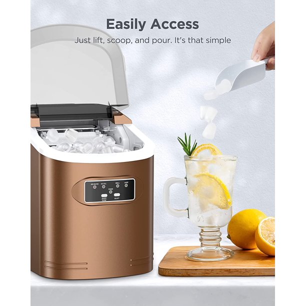 Portable Ice Makers Countertop, 9pcs/6min, 26lbs/24h, w/ 2 Sizes Bullet-Shaped Ice, Self-Cleaning, w/Scoop & Basket for Home, Kitchen, Office, Bar, Party, Bronze - Walmart.com