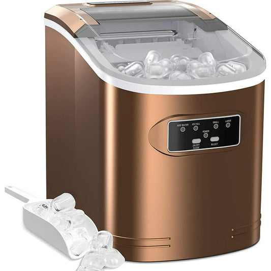 Portable Ice Makers Countertop, 9pcs/6min, 26lbs/24h, w/ 2 Sizes Bullet-Shaped Ice, Self-Cleaning, w/Scoop & Basket for Home, Kitchen, Office, Bar, Party, Bronze - Walmart.com