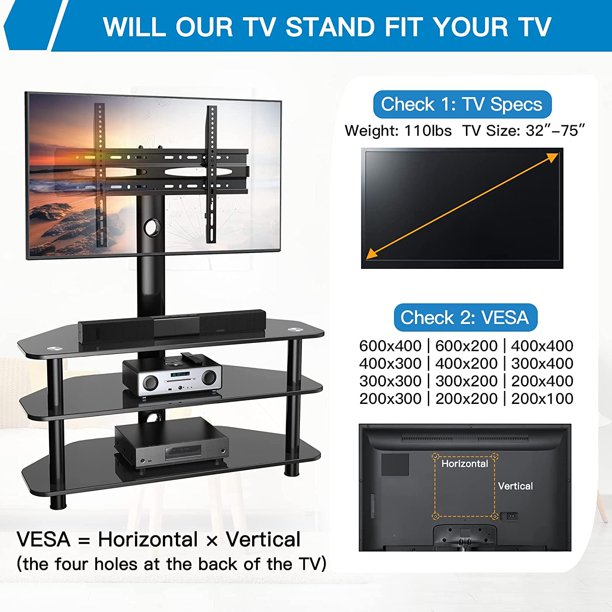 Swivel Floor TV Stand for 32-75 Inch TVs Height Adjustable Universal Corner TV Floor Stand with Storage and Cable Management, Max 600x400mm, Hold up to 110lbs - Walmart.com