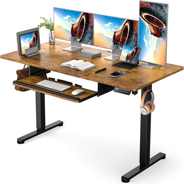 Electric Standing Desk with Keyboard Tray 55 x 28 Inches Height Adjustable Sit Stand up Desk Memory Computer Home Office Desk - Walmart.com
