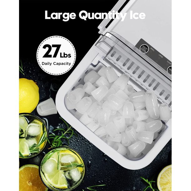 Ice Makers Countertop with Handle, 9pcs/7min, 26lbs/24h, w/ 2 Sizes Bullet-Shaped Ice, Self-Cleaning, w/Scoop & Basket for Home, Kitchen, Office, Bar, Party, White - Walmart.com