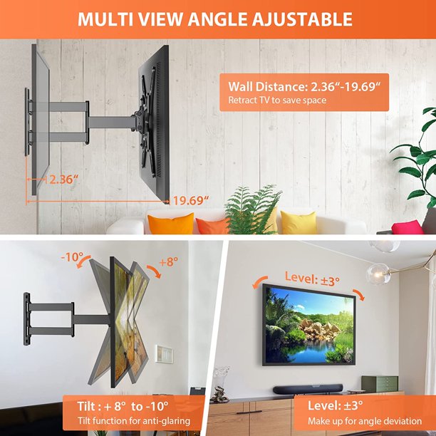 Full Motion TV Wall Mount Bracket for 23-55 Inch TVs with Swivel Articulating Extends Tilt Arm, Max 400x400mm, Hold up to 88lbs - Walmart.com