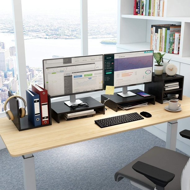 Pipishell Monitor Stand Riser with 2 Tier Shelf, Desktop Organizer Computer Monitor Stand for ScreenLaptop, Printer, Bookshelf for Home & Office - Walmart.com
