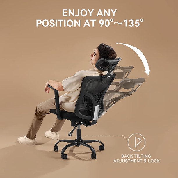 Ergonomic Office Chair with Lumbar Support, Adjustable Armrest, Backrest and Headrest, Black - Walmart.com