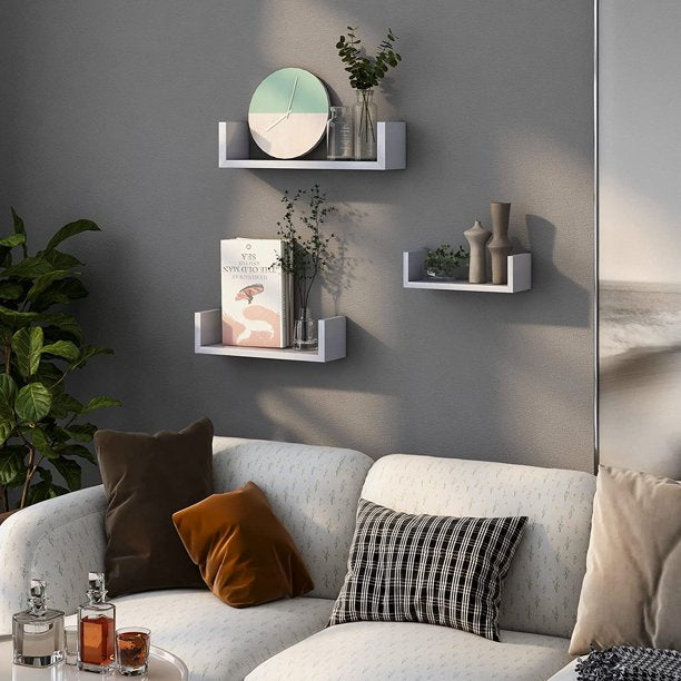 Myfurnideal 3 Sets Floating Shelves Wall Mounted U Shelf White Storage Shelves for Bathroom, Bedroom, Living Room, Kitchen - Walmart.com