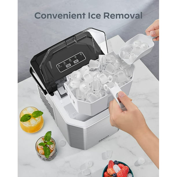 Countertop Ice Maker Machine with Handle, 9pcs/6min, 26lbs/24h, W/2 Sizes Bullet-Shaped Ice, W/Scoop & Basket, Self-Cleaning, Silver - Walmart.com