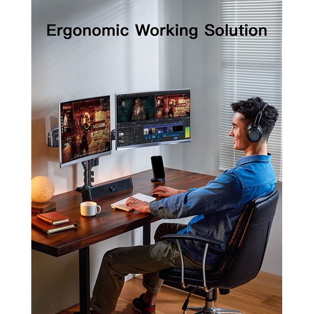 Myfurnideal Dual Monitor Stand Mount for 17-32 Inch Height Computer Screen Adjustable Gas Spring Double Arm Monitor Mount Desk Stand with Clamp - Walmart.com