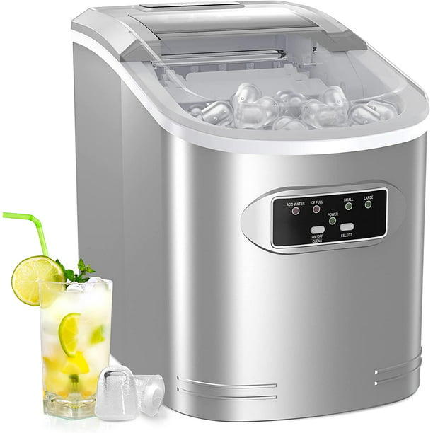 Portable Ice Makers Countertop, 9pcs/6min, 26lbs/24h, w/ 2 Sizes Bullet-Shaped Ice, Self-Cleaning, w/Scoop & Basket for Home, Kitchen, Office, Bar, Party, Silver - Walmart.com