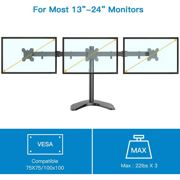 Myfurnideal Triple Monitor Stand for three 13" to 24" Monitors Desk Stand with Fully Adjustable Arms, Hold up to 22 lbs - Walmart.com