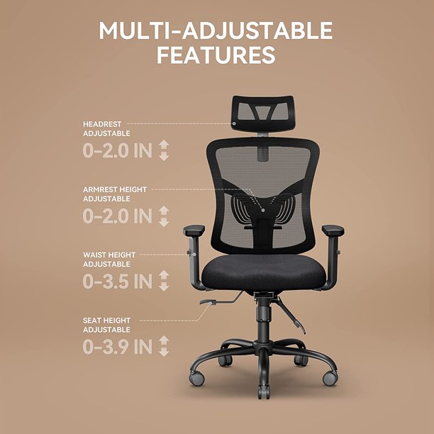Ergonomic Office Chair with Lumbar Support, Adjustable Armrest, Backrest and Headrest, Black - Walmart.com