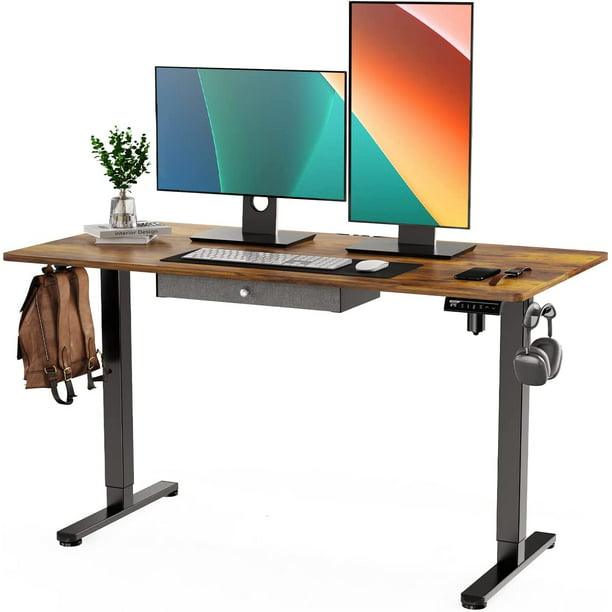 Electric Standing Desk with Drawer Height Adjustable Computer Stand Up Table for Home Office, 55x28 Inches, Vintage Brown - Walmart.com