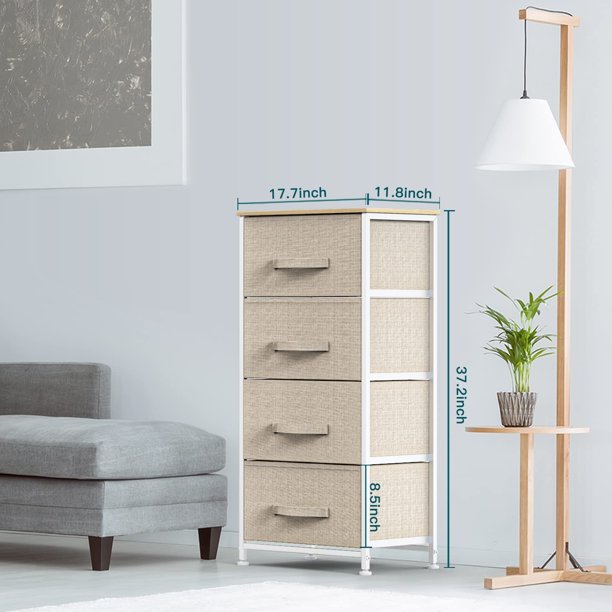 4 Drawer Dresser Fabric Storage Tower with Wood Top Organizer Unit for Closets Bedroom Nursery Room Hallway - Walmart.com