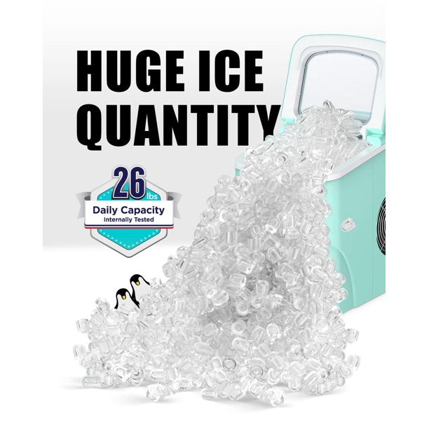 Ice Maker Machine for Countertop W/ 2 Sizes Bullet-Shaped Ice, 9pcs/6min, 26lbs/24h, Self-Cleaning, W/Scoop & Basket for Home, Kitchen, Office, Bar (Green) - Walmart.com
