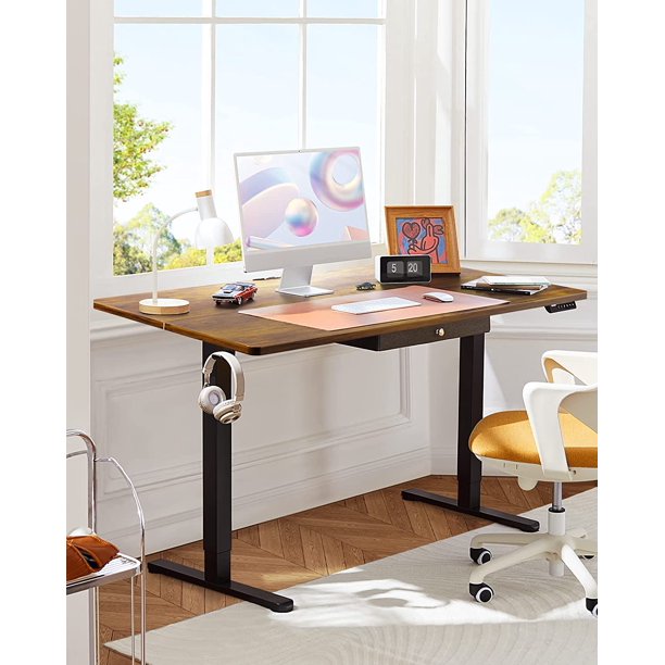 Electric Standing Desk with Drawer Height Adjustable Computer Stand Up Table for Home Office, 55x28 Inches, Vintage Brown - Walmart.com