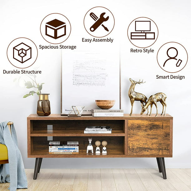 TV Console Table with Storage for 55 inch TV Retro Wood TV Stand & Entertainment Center for Living Room Bedroom - Walmart.com
