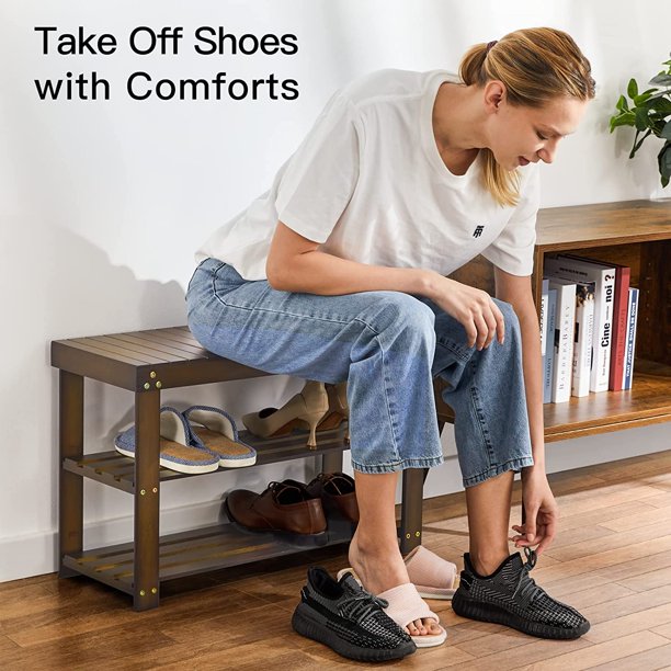 Myfurnideal Bamboo 3-Tier Shoe Rack Bench Sturdy Shoe Organizer for Entryway Bedroom Living Room Balcony, Hold up to 300lbs - Walmart.com